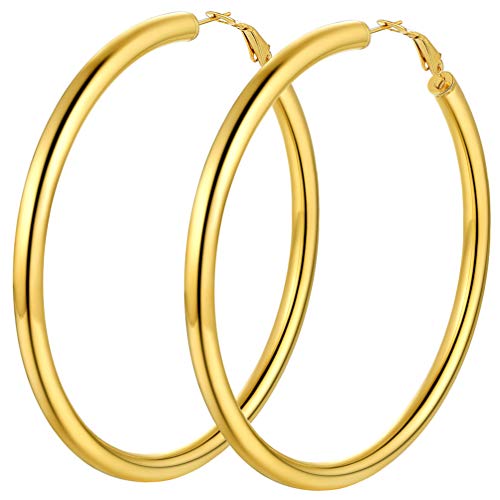 PROSTEEL 80mm große Runde Ohrringe für Damen Mädchen 18k vergoldet 5mm dicke Creolen Hoop Ohrringe trendige Kreolen Schmuck Accessoire von PROSTEEL
