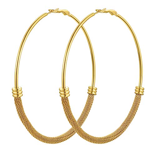 PROSTEEL 80mm große Runde Ohrringe für Damen Mädchen 18k vergoldet einzigartiges Design Creolen Hoop Ohrringe Hoop Earrings trendige Kreolen Schmuck Accessoire von PROSTEEL