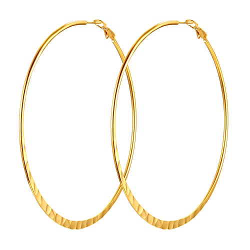 PROSTEEL 80mm große Runde Ohrringe für Damen Mädchen 18k vergoldet flache Creolen Hoop Ohrringe Hoop Earrings trendige Kreolen Schmuck Accessoire von PROSTEEL