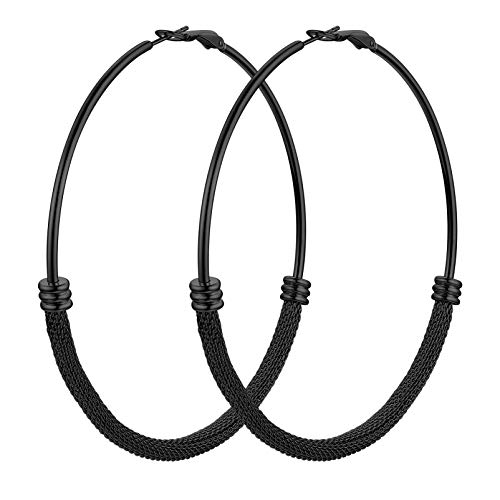 PROSTEEL 80mm große Runde Ohrringe für Damen Mädchen Edelstahl einzigartiges Design Creolen schwarze Hoop Ohrringe Hoop Earrings trendige Kreolen Schmuck Accessoire von PROSTEEL