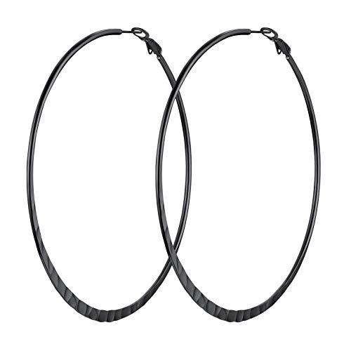 PROSTEEL 80mm große Runde Ohrringe für Damen Mädchen Edelstahl flache Creolen schwarze Hoop Ohrringe Hoop Earrings trendige Kreolen Schmuck Accessoire von PROSTEEL