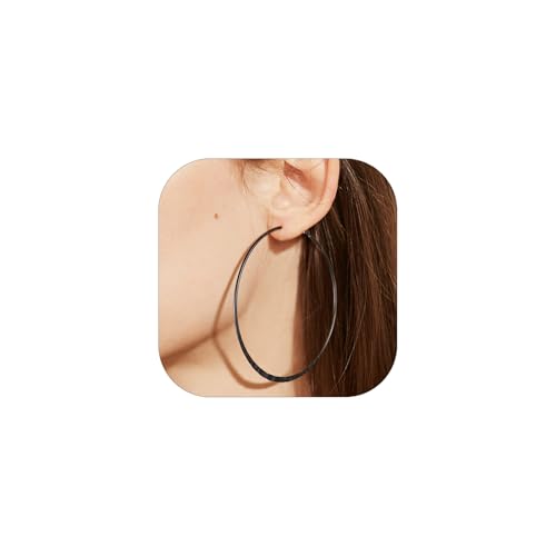 PROSTEEL 80mm große Runde Ohrringe für Damen Mädchen Edelstahl flache Creolen schwarze Hoop Ohrringe Hoop Earrings trendige Kreolen Schmuck Accessoire von PROSTEEL