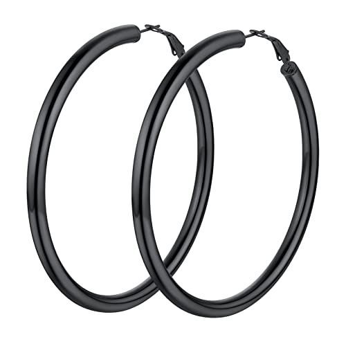 PROSTEEL 80mm große Runde Ohrringe für Damen Mädchen Schwarz Edelstahl 5mm dicke Creolen Hoop Ohrringe trendige Kreolen Schmuck Accessoire von PROSTEEL