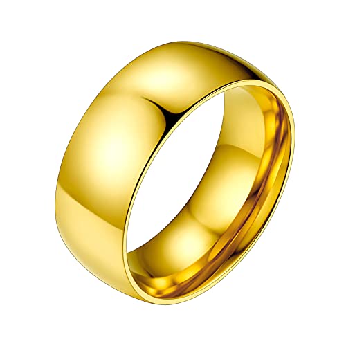 PROSTEEL 8mm breit Band Ring 18k vergoldet hochglanzpoliert Partnerring Ehering schlicht Damen Verlobungsring Trauring Modeschmuck für Hochzeit Jahrestag, Größe 52 von PROSTEEL