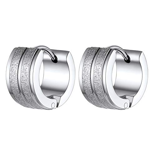 PROSTEEL 9mm Huggie Creolen Edelstahl 6,8mm breit Klappcreolen Fantasie Sandgestrahlt kleine Kreolen Hip-Hop Hoop Earrings Modeschmuck für Männer Frauen von PROSTEEL