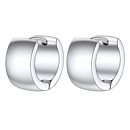 PROSTEEL 9mm Huggie Creolen Edelstahl 7mm breit Klappcreolen Fantasie Hochglanz kleine Kreolen Hip-Hop Hoop Earrings Modeschmuck für Männer Frauen von PROSTEEL