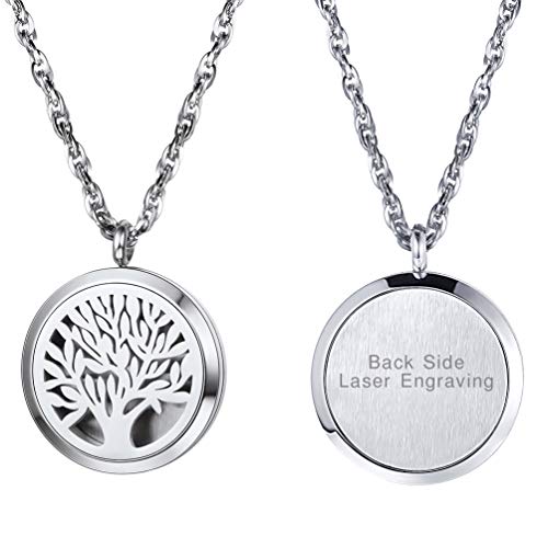 PROSTEEL Ätherische Öle Diffusor Anhänger Halskette Edelstahl Damen Herren Medaillon mit Kette Hohl Baum des Lebens personalisiert Parfüm Aromatherapie Floating Locket mit 8 Pads Geschenk für (silber) von PROSTEEL