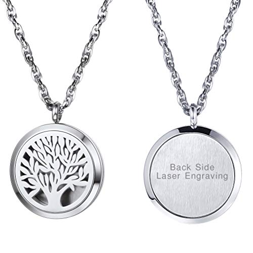 PROSTEEL Ätherische Öle Diffusor Anhänger Halskette Edelstahl Damen Herren Medaillon mit Kette Hohl Baum des Lebens personalisiert Parfüm Aromatherapie Floating Locket mit 8 Pads für (Silber) von PROSTEEL
