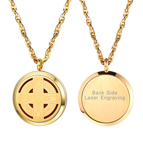 PROSTEEL Ätherische Öle Diffusor Anhänger Halskette personalisiert 18k vergoldet Runde Medaillon mit hohlen Kreuz Floating Locket mit 8 Nachfüllpads 55+5cm Kette Herren Aromatherapie Zubehör(Gold) PROSTEEL Ätherische Öle Diffusor Anhänger Halskette personalisiert 18k vergoldet Runde Medaillon mit hohlen Kreuz Floating Locket mit 8 Nachfüllpads 55+5cm Kette Herren Aromatherapie Zubehör(Gold) von PROSTEEL