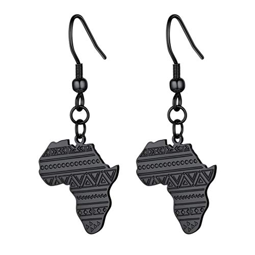 PROSTEEL Afrikanische baumeln Ohrringe schwarz Edelstahl Afrika Landkarte Ohrhänger mit Stammes Ethnisch Muster trendiger Ohrschmuck für Damen Mädchen von PROSTEEL