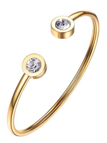 PROSTEEL April Geburtsstein Armband 18k vergoldet offener Armreif Frauen Mädchen Armband Minimalismus ModeSchmuck Accessoire für Geburtstag Weihnachten Muttertag(gold) von PROSTEEL