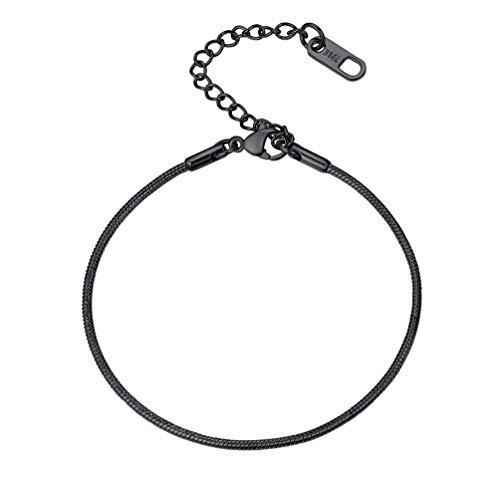 PROSTEEL Armband Damen 16+5cm Schlangenkette Armband 1,5mm Slim Snack Chain Bracelet schwarz Edelstahl Modeschmuck Geschenk für Geburtstag Weihnachten von PROSTEEL