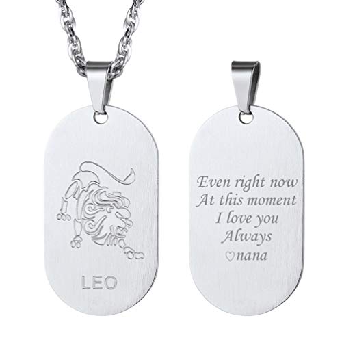 PROSTEEL Astrologische Löwe Halskette Edelstahl Männer Jungen Sternzeichen Dog Tag mit Kette personalisiert Erkennungsmarke Anhänger mit 60cm Singapurkette für Weihnachten Geburtstag von PROSTEEL