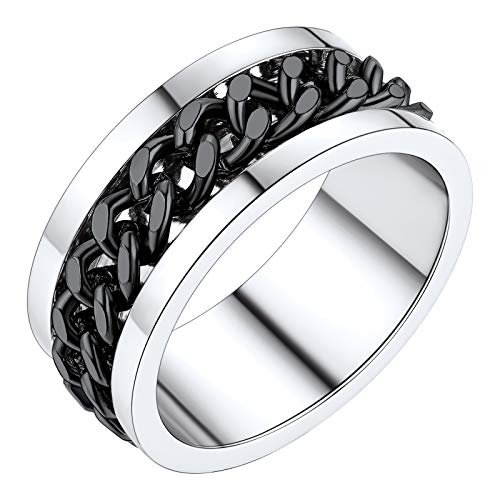 PROSTEEL Biker Drehringe für Männer Frauen 8mm breit schwarz Spinner Kette Ring Hip Hop Rocker Band Ring Edelstahl Fingerring Modeschmuck Accessoire, Größe 57 von PROSTEEL