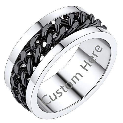 PROSTEEL Biker Drehringe für Männer Frauen 8mm breit schwarz Spinner Kette Ring Hip Hop Rocker personalisiert Band Ring Edelstahl Fingerring Modeschmuck Accessoire, Größe 57 von PROSTEEL