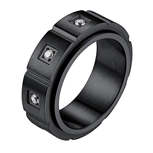 PROSTEEL Biker Drehringe für Männer Frauen schwarz Spinner Ring Hip Hop Rocker Drehbarer Band Ring Edelstahl Fingerring mit Zirkon eingelegt Modeschmuck Accessoire, Größe 57 von PROSTEEL