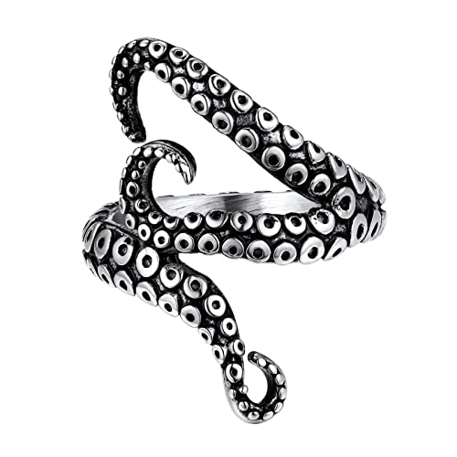 PROSTEEL Biker Ring Herren Edelstahl Tintenfisch Fangarme Statement Ring Vintage Punk Octopus Tentakel Ring Gotik Modeschmuck Größe 62 (19.7) von PROSTEEL