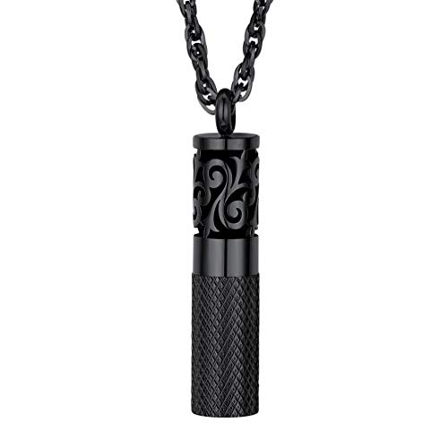 PROSTEEL Collier Parfüm Diffusor Herren Schmuck schwarz Edelstahl Röhrenform Anhänger Halskette Aromatherapie Ätherisches Öl Halter mit Kette 8 STK. Pads trendig Accessoire Geschenk von PROSTEEL