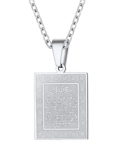 PROSTEEL Collier für Damen Mädchen Edelstahl Ayatul Kursi Anhänger Halskette personalisiert Allah Koran Verse Islamisch Muslim religiöser Modeschmuck mit Name Texte Gravur für Geburtstag von PROSTEEL