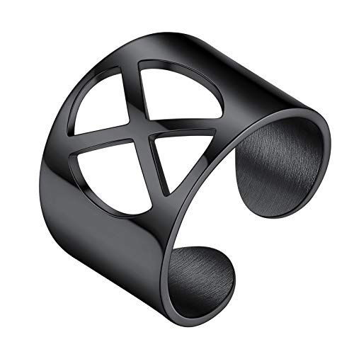 PROSTEEL Cool Offener Ring + Großbuchstabe X Damen Herren Initiale Band Ring Schwarz Verstellbarer Fingerring Partnerring Modeschmuck Accessoire von PROSTEEL