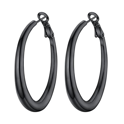 PROSTEEL Creolen Ohrringe 40mm für Damen Schwarz 5mm dicke Hoop Ohrringe Runde Ohrringe trendiger Ohrschmuck für Ehefrau Freundin von PROSTEEL