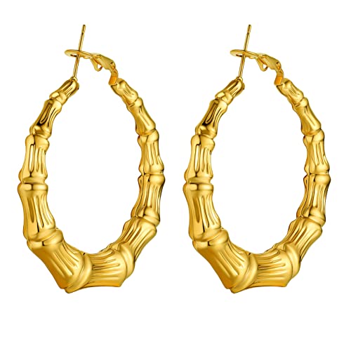 PROSTEEL Creolen Ohrringe für Frauen Mädchen 18k vergoldet Bambus-Design Hoop Ohrringe 40mm Runde Ohrringe trendiger Ohrschmuck für Beste Freundin von PROSTEEL