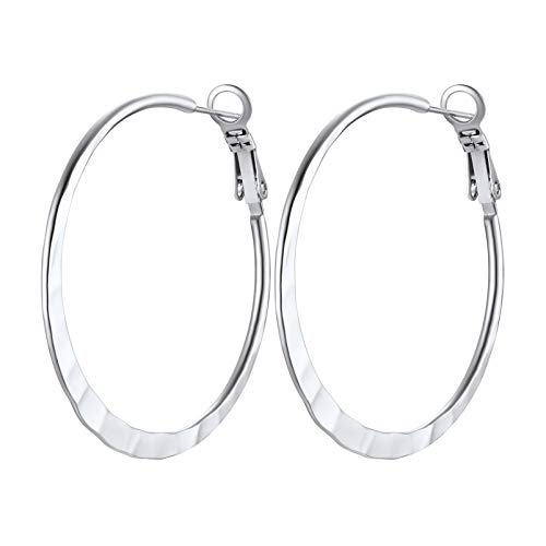 PROSTEEL Creolen Ohrringe für Frauen Mädchen Edelstahl flache Hoop Ohrringe 40mm Runde Ohrringe trendiger Ohrschmuck Hoop Earrings für Beste Freundin von PROSTEEL