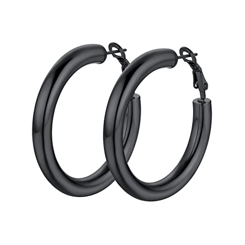 PROSTEEL Creolen Ohrringe für Frauen Schwarz Edelstahl 5mm dicke Hoop Ohrringe 40mm Runde Ohrringe trendiger Ohrschmuck für Beste Freundin von PROSTEEL