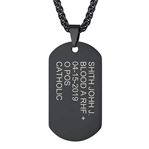 PROSTEEL DIY Erkennungsmarke Halskette personalisiert schwarz Edelstahl Dog Tag Anhänger mit 55+5cm Weizenkette Männer Jungen Horizontale Lasergravur Schmuck Geschenk für Jahrestag Vatertag von PROSTEEL