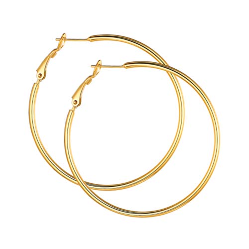 PROSTEEL Damen 18k vergoldet Creolen 50mm Groß Ring Kreis Ohrringe Simpel Stil Huggie Hoop Klappcreolen Ohrschmuck Accessoire für Frauen Mädchen von PROSTEEL