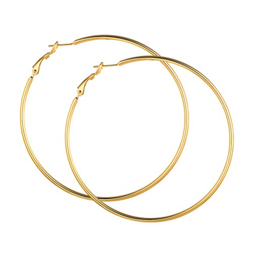 PROSTEEL Damen 18k vergoldet Creolen 70mm Groß Ring Kreis Ohrringe Simpel Stil Huggie Hoop Klappcreolen Ohrschmuck Accessoire für Frauen Mädchen von PROSTEEL