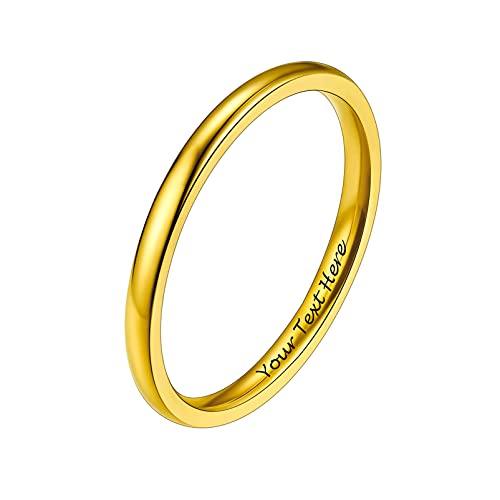 PROSTEEL Damen 18k vergoldet personalisiert Bandring 2mm breit Größe 49 hochglanzpoliert Ehering Partnerring für Frauen Minimalist Verlobungsring Trauring Modeschumck Accessoire von PROSTEEL