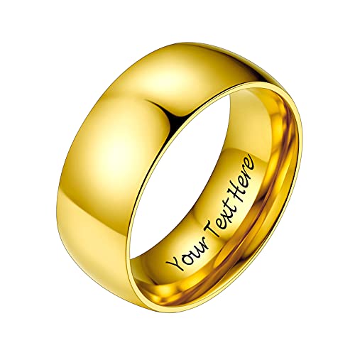 PROSTEEL Damen 18k vergoldet personalisiert Bandring 8mm breit Größe 49 hochglanzpoliert Ehering Partnerring für Frauen Minimalist Verlobungsring Trauring Modeschumck Accessoire von PROSTEEL