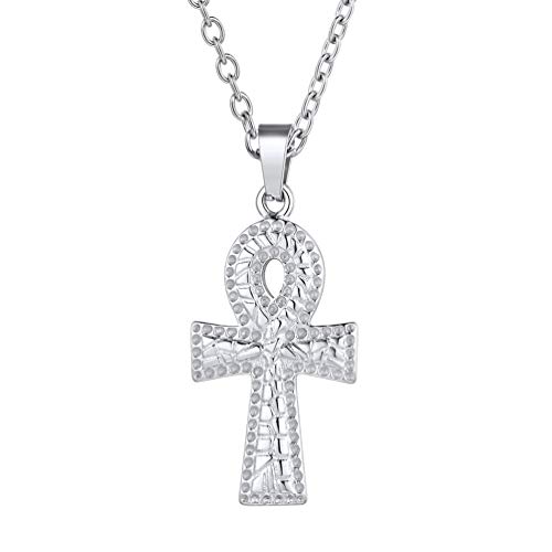 PROSTEEL Damen Ankh Kreuz Kette Edelstahl ägyptische Symbol des Lebens Anhänger mit 50+5cm Rolokette Henkelkreuz Modeschmuck Accessoire für Mädchen Frauen von PROSTEEL