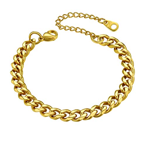 PROSTEEL Damen Armband 16+5cm 18k vergoldet verstellbar Panzerkette Armband Bracelet 6mm breit kubanische Armkette Schlichte Frauen Mädchen Schmuck Accessoire für Geburtstag von PROSTEEL