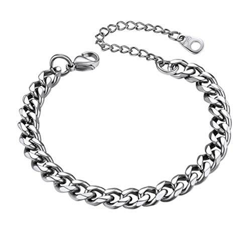 PROSTEEL Damen Armband 16+5cm Edelstahl verstellbar Panzerkette Armband Bracelet 6mm breit kubanische Armkette Schlichte Frauen Mädchen Schmuck Accessoire für Geburtstag von PROSTEEL