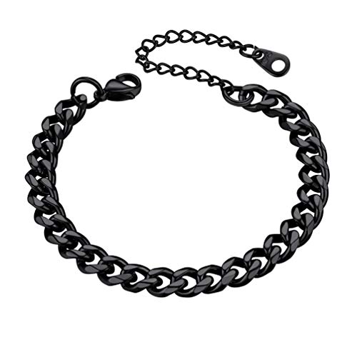 PROSTEEL Damen Armband 16+5cm Schwarz verstellbar Panzerkette Armband Bracelet 6mm breit kubanische Armkette Schlichte Frauen Mädchen Schmuck Accessoire für Geburtstag von PROSTEEL