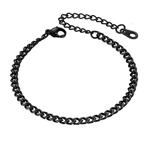 PROSTEEL Damen Armkette Schwarz Panzerkette Armband 3,5mm breit 16+5cm verstellbare kubanische Gliederarmband dünne Bracelet Modeschmuck Accessoire für Frauen Mädchen von PROSTEEL