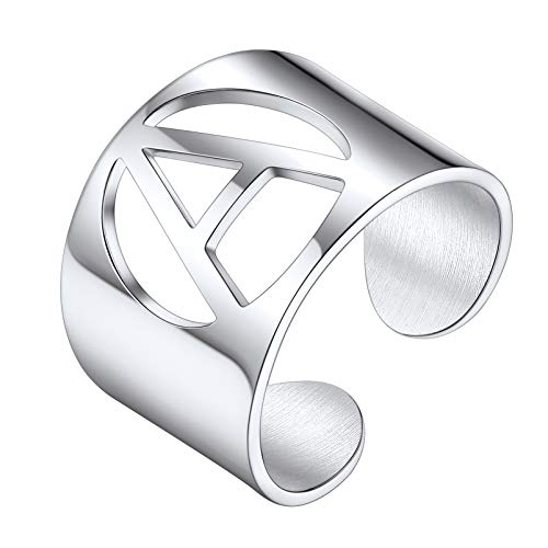 PROSTEEL Damen Buchstabe A Ring Edelstahl Offener Ring mit Initiale cool Verstellbarer Großbuchstaben Band Ring Fingerring Modeschmuck für Männer Frauen von PROSTEEL