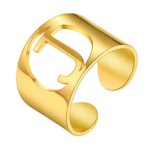 PROSTEEL Damen Buchstabe J Ring 18k vergoldet Offener Ring mit Initiale cool Verstellbarer Großbuchstaben Band Ring Fingerring Modeschmuck für Männer Frauen von PROSTEEL