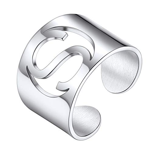 PROSTEEL Damen Buchstabe S Ring Edelstahl Offener Ring mit Initiale cool Verstellbarer Großbuchstaben Band Ring Fingerring Modeschmuck für Männer Frauen von PROSTEEL