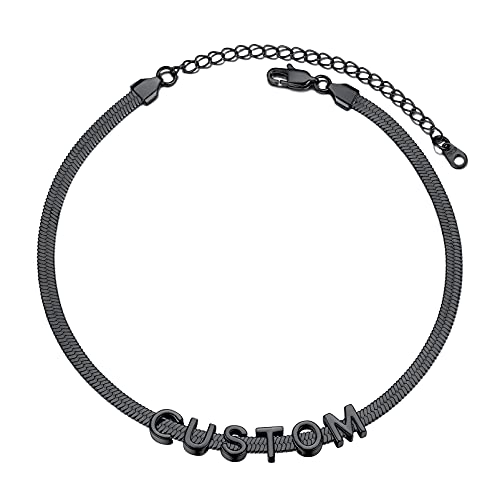 PROSTEEL Damen Choker Collier schwarz Edelstahl kurz DIY Initiale Kette 5mm/32+9cm Schlangenkette Halskette mit personalisierten Buchstaben Modeschmuck Accessoire für Geburtstag Party von PROSTEEL