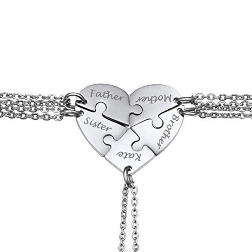 PROSTEEL Damen Collier 5 Stücke Puzzle Anhänger personalisiert Love Herz Familien Freundschaft Schmuck mit 51cm/1,5mm Edelstahl Rolokette Geschenk für Frauen Mädchen von PROSTEEL