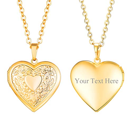 PROSTEEL Damen Collier personalisiert Herz Medaillon zu Öffnen 18k vergoldet Vintage Blumen Herz Anhänger Halskette Foto Bilder Amulett Floating Locket für Mädchen Weihnachten Valentinstag von PROSTEEL