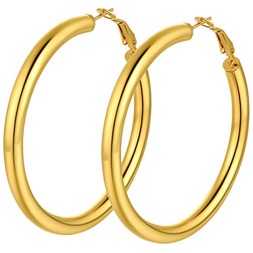 PROSTEEL Damen Creolen Ohrringe 5mm dicke Runde Kreolen 18k vergoldet 60mm Hoop Ohrringe Ohrschmuck Accessoire für Party tägliches Tragen von PROSTEEL