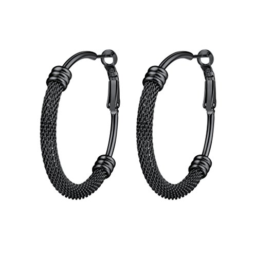 PROSTEEL Damen Creolen Ohrringe schwarz Edelstahl 40mm Runde Kreis Kreolen Hoop Earrings einzigartiges Ohrschmuck Accessoire für Cocktailparty Tanzball von PROSTEEL