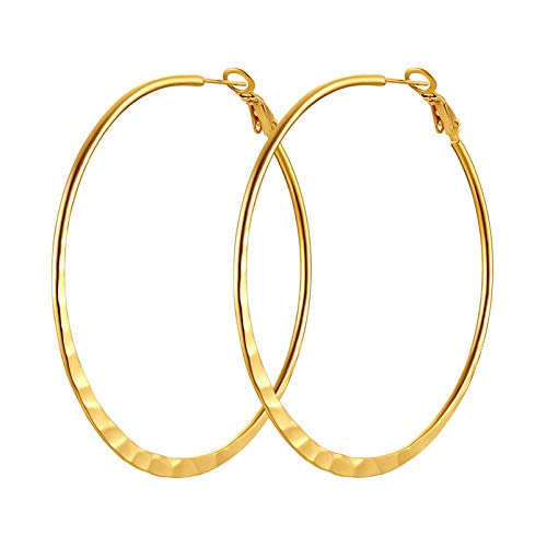 PROSTEEL Damen Creolen Ohrringe flache Runde Kreolen 18k vergoldet 60mm Hoop Ohrringe Hoop Earrings Ohrschmuck Accessoire für Party tägliches Tragen von PROSTEEL