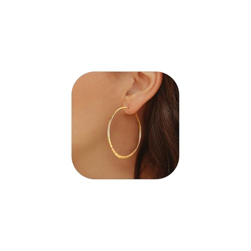 PROSTEEL Damen Creolen Ohrringe flache Runde Kreolen 18k vergoldet 60mm Hoop Ohrringe Hoop Earrings Ohrschmuck Accessoire für Party tägliches Tragen von PROSTEEL