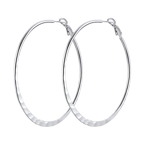 PROSTEEL Damen Creolen Ohrringe flache Runde Kreolen Edelstahl 60mm Hoop Ohrringe Hoop Earrings Ohrschmuck Accessoire für Party tägliches Tragen von PROSTEEL