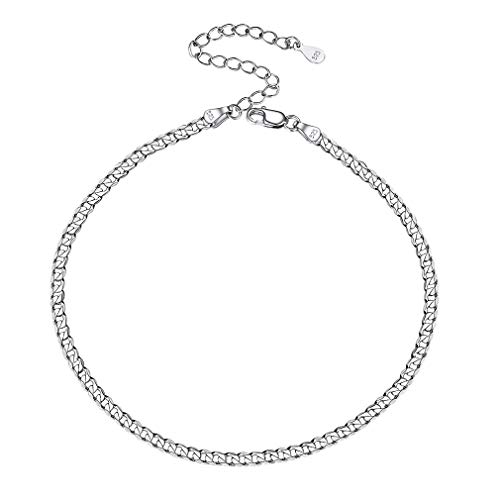 PROSILVER Damen Fußkettchen Armband 925 Sterling Silber Panzerkette Fußkettchen 3mm breit 22+5cm verstellbar Gliederkette Sommer Strand Schmuck für Mädchen Frauen von PROSTEEL